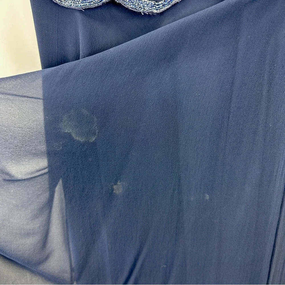 Papell Boutique Silk Beaded Dress Navy Blue Size 8 - Picture 7 of 9